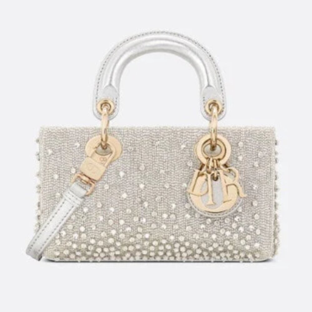 DIOR LADY D-JOY MICRO BAG SILVER-GOLD HW SATIN GRADIENT BEAD EMBROIDERY PRELOVED
